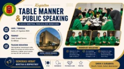 Kegiatan Table Manner dan Public Speaking siswa SMK Negeri 4 Surabaya di Hotel Grand Darmo Surabaya pada Senin, 24 Agustus 2026.