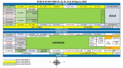 Denah ruang SMK Negeri 4 Surabaya Tahun Pelajaran 2026–2027 untuk kelas XII BD dan XII DKV, menampilkan pembagian ruang di lantai 2 serta area bawah barat dan timur.