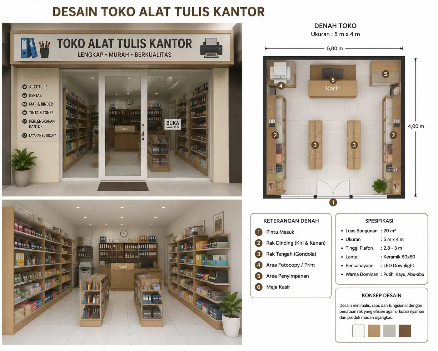 Desain dan denah toko Four Stationery SMK Negeri 4 Surabaya
